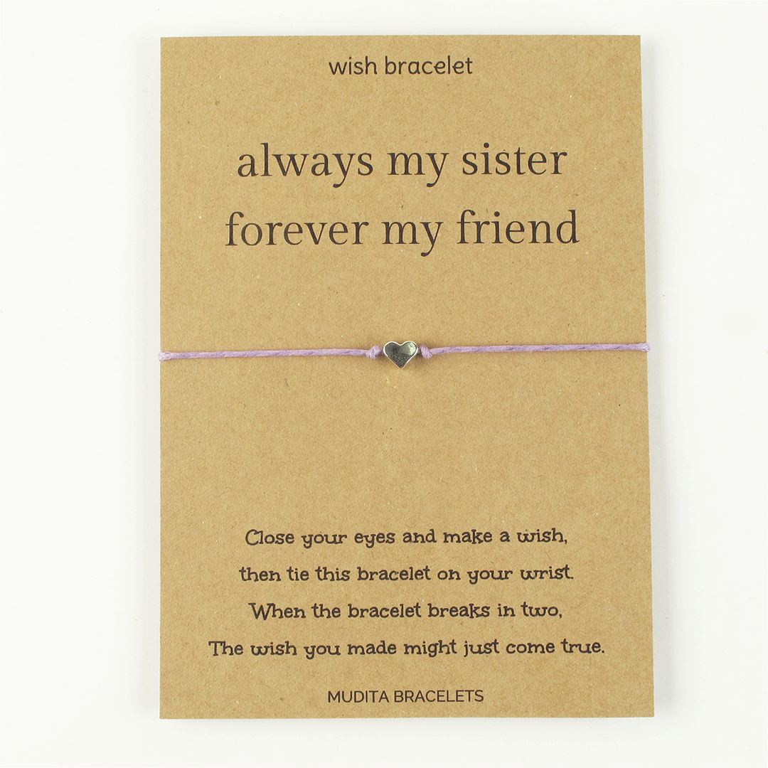 Always My Sister Heart Charm Wish Bracelet