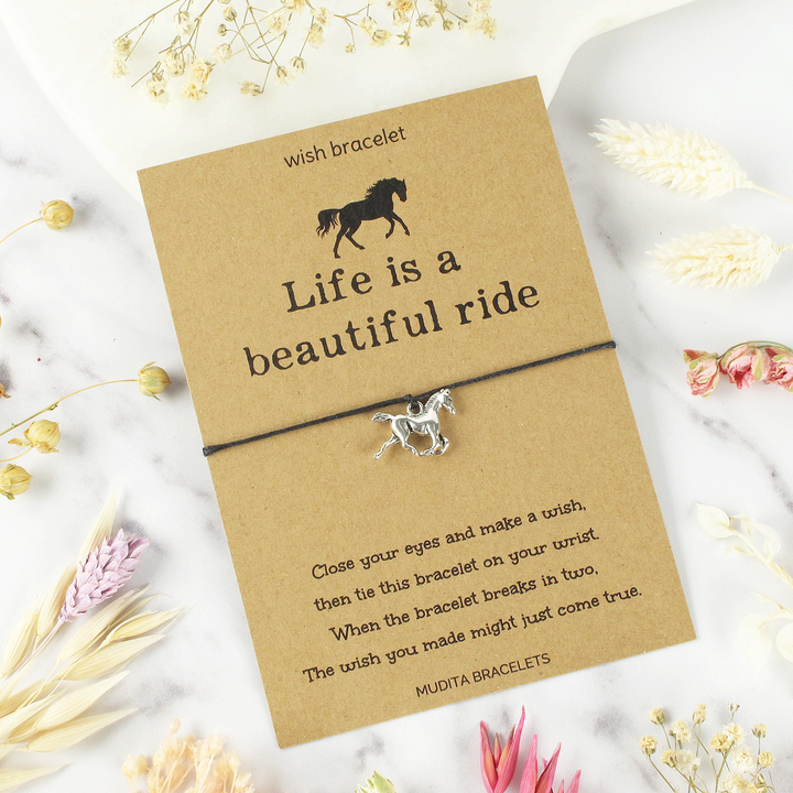 Life Is A Beautiful Ride Horse Charm Wish Bracelet