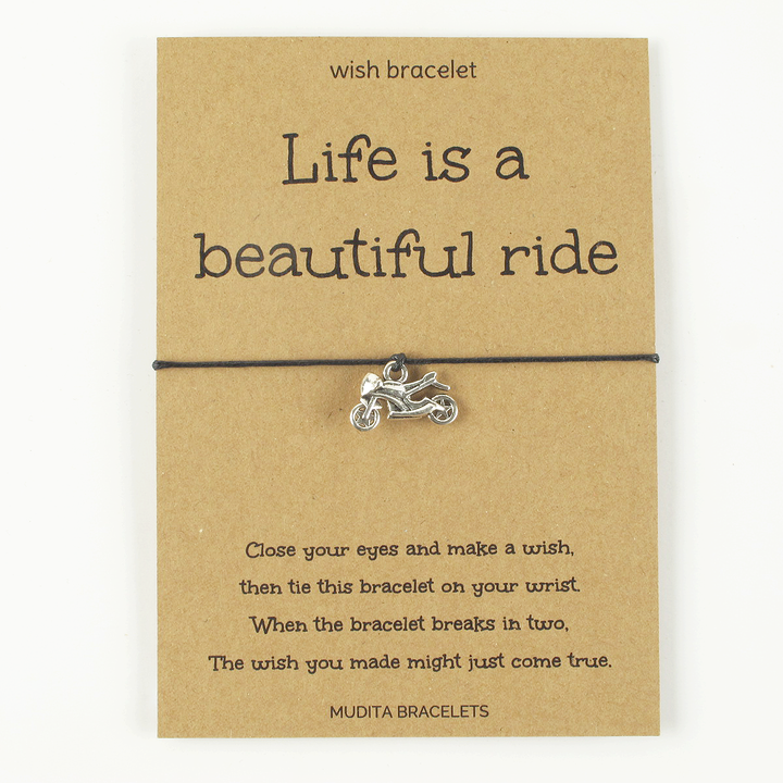 Life Is A Beautiful Ride Motorbike Charm Wish Bracelet